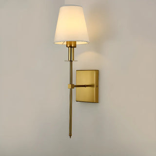 Bedroom White Fabric Cylinder Shade Gold Wall Sconce Zawala Image - 8