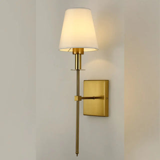 Bedroom White Fabric Cylinder Shade Gold Wall Sconce Zawala Image - 9