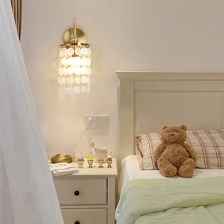 Exquisite White Shell Cylinder Bedside Wall Light Zawala Image - 1