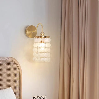 Exquisite White Shell Cylinder Bedside Wall Light Zawala Image - 2