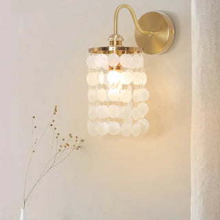 Exquisite White Shell Cylinder Bedside Wall Light Zawala Image - 3