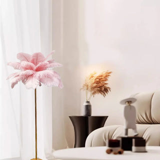 Elegant Pink Feather and Gold Stand Metal Floor Lamp Zawala Image - 1