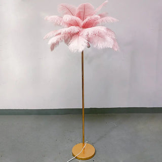 Elegant Pink Feather and Gold Stand Metal Floor Lamp Zawala Image - 2