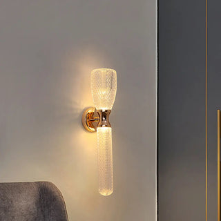 Gold Textured Glass Geometric Bedroom Wall Sconce Zawala Image - 5