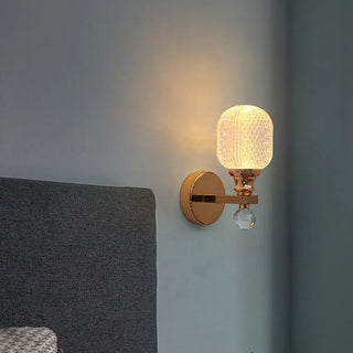 Gold Textured Glass Geometric Bedroom Wall Sconce Zawala Image - 6