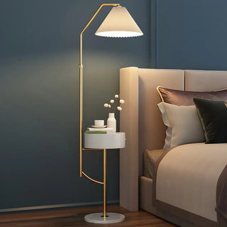 Elegant Bedside Cone Gold Floor Lamp with Side Table Zawala Image - 1