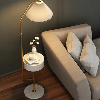 Elegant Bedside Cone Gold Floor Lamp with Side Table Zawala Image - 3