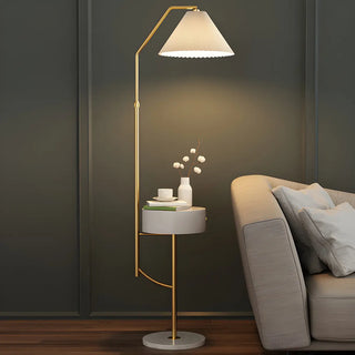 Elegant Bedside Cone Gold Floor Lamp with Side Table Zawala Image - 4