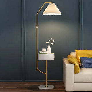 Elegant Bedside Cone Gold Floor Lamp with Side Table Zawala Image - 5