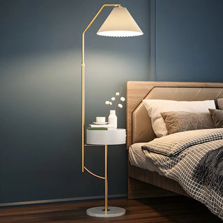 Elegant Bedside Cone Gold Floor Lamp with Side Table Zawala Image - 7