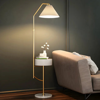 Elegant Bedside Cone Gold Floor Lamp with Side Table Zawala Image - 8