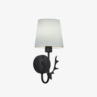 Rustic Green Fabric Shade Antler Cylinder Wall Light Zawala Image - 12