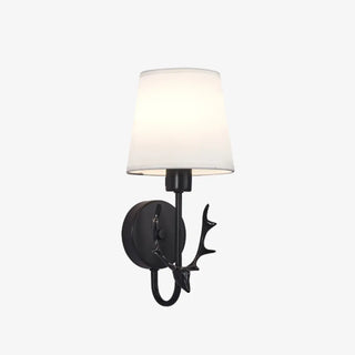 Rustic Green Fabric Shade Antler Cylinder Wall Light Zawala Image - 9