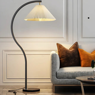 Elegant Cone and Wood-Color Metal Curved Floor Lamp Zawala Image - 2