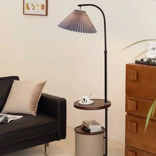 Adjustable Gray Umbrella LED Floor Lamp with Shelf Zawala Image - 1