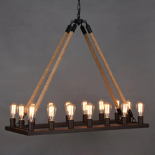 Rectangular Rope Black 16-Light Farmhouse Chandelier Image - 1