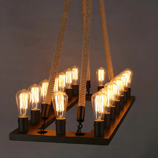 Rectangular Rope Black 16-Light Farmhouse Chandelier Image - 2