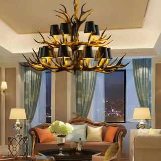 ZOWALA - Antler Living Room Resin Fabric Black Farmhouse Chandelier Image - 1
