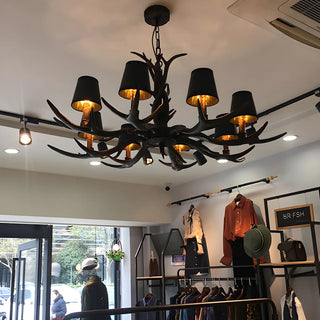 ZOWALA - Antler Living Room Resin Fabric Black Farmhouse Chandelier Image - 2