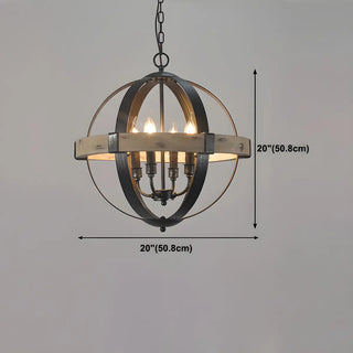 ZOWALA - Globe Iron Wood Candle Black Dining Farmhouse Chandelier #size