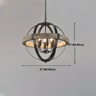 ZOWALA - Globe Iron Wood Candle Black Dining Farmhouse Chandelier Image - 12