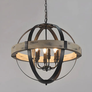 ZOWALA - Globe Iron Wood Candle Black Dining Farmhouse Chandelier Image - 3