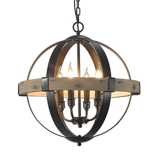 ZOWALA - Globe Iron Wood Candle Black Dining Farmhouse Chandelier Image - 5