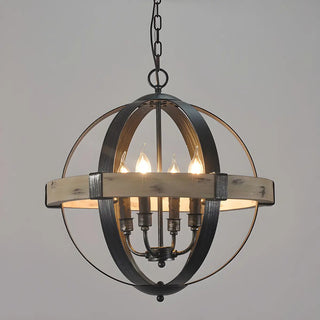 ZOWALA - Globe Iron Wood Candle Black Dining Farmhouse Chandelier Image - 6