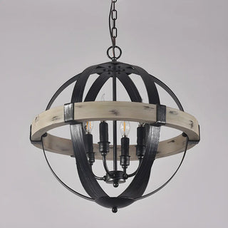 ZOWALA - Globe Iron Wood Candle Black Dining Farmhouse Chandelier Image - 7