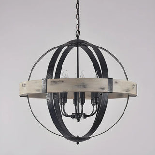 ZOWALA - Globe Iron Wood Candle Black Dining Farmhouse Chandelier Image - 8