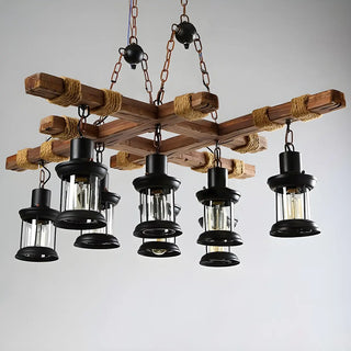 ZOWALA - Lantern Wood Chain Black Large Farmhouse Chandelier Image - 10