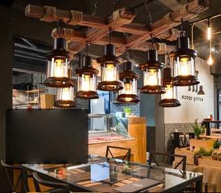 ZOWALA - Lantern Wood Chain Black Large Farmhouse Chandelier Image - 11