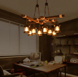 ZOWALA - Lantern Wood Chain Black Large Farmhouse Chandelier Image - 12