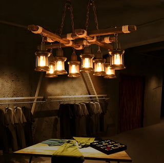 ZOWALA - Lantern Wood Chain Black Large Farmhouse Chandelier Image - 15