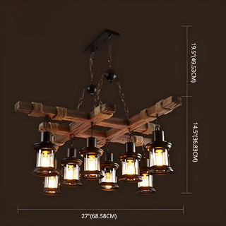 ZOWALA - Lantern Wood Chain Black Large Farmhouse Chandelier #size