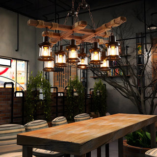 ZOWALA - Lantern Wood Chain Black Large Farmhouse Chandelier Image - 3