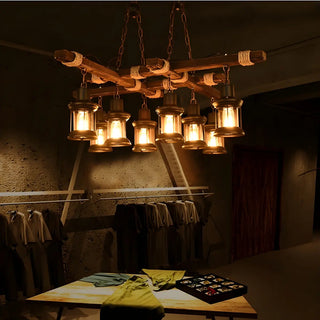 ZOWALA - Lantern Wood Chain Black Large Farmhouse Chandelier Image - 5