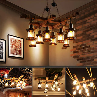 ZOWALA - Lantern Wood Chain Black Large Farmhouse Chandelier Image - 7