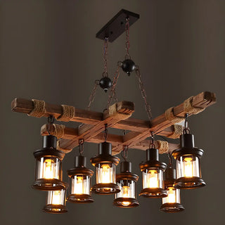 ZOWALA - Lantern Wood Chain Black Large Farmhouse Chandelier Image - 8
