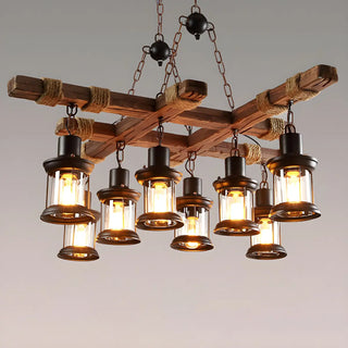 ZOWALA - Lantern Wood Chain Black Large Farmhouse Chandelier Image - 9