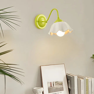 Beautiful Green Flower Wavy White Shade Wall Sconce Zawala Image - 2