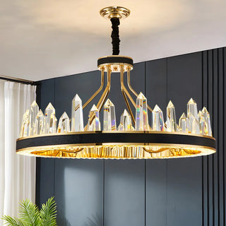 Crystal Round Black Gold Tiered Living Room Chandelier Image - 1