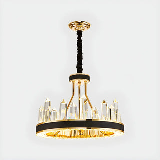 Crystal Round Black Gold Tiered Living Room Chandelier Image - 2