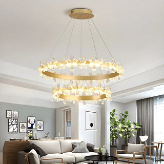 ZOWALA - Crystal Ring Tiered Living Room LED Gold Chandelier Image - 1