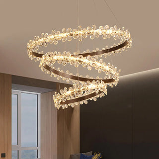 ZOWALA - Crystal Ring Tiered Living Room LED Gold Chandelier Image - 11