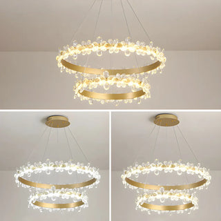 ZOWALA - Crystal Ring Tiered Living Room LED Gold Chandelier Image - 12