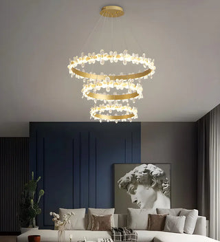 ZOWALA - Crystal Ring Tiered Living Room LED Gold Chandelier Image - 4