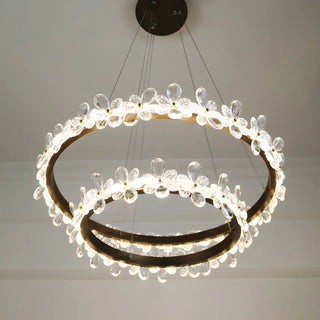 ZOWALA - Crystal Ring Tiered Living Room LED Gold Chandelier Image - 9