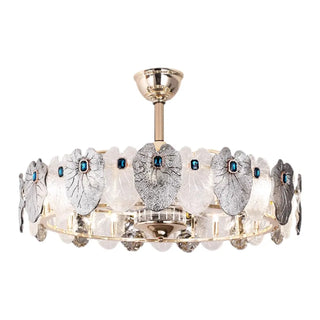 Luxurious Leaf Crystal Gold Ceiling Fan with Light Zawala Image - 11