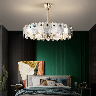 Luxurious Leaf Crystal Gold Ceiling Fan with Light Zawala Image - 2